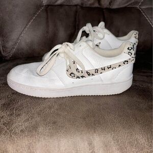 Nike White Sneakers with Leopard Print Accent